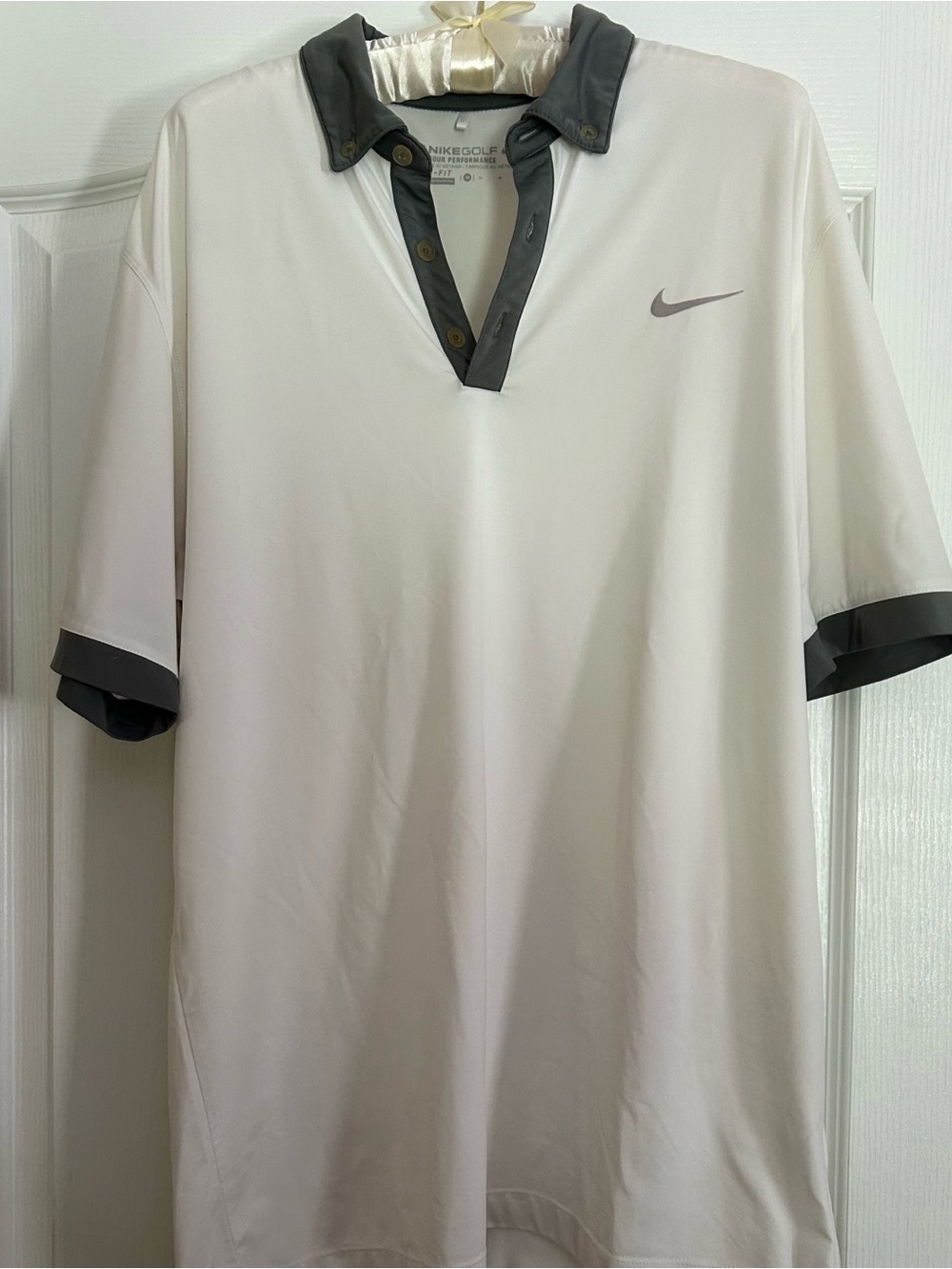 Nike Men’s White Polo with Gray Contrast Collar